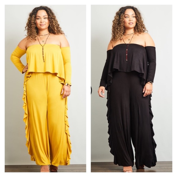 Side Ruffle Jumpsuit - Black - Picture 2 of 3